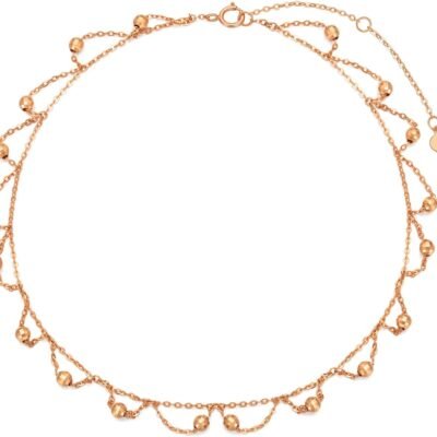 14k Gold Dangling Diamond-cut Bead Anklet for Women, Real Gold Ball Station Jewelry Ankle Bracelet Gifts for Her, 9.0-10.5 Inch