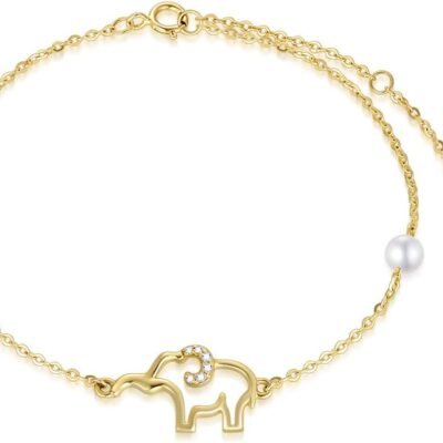 10k Gold Diamond Elephant Anklet for Women, Lucky Jewelry Ankle Bracelets Gifts for Sister/Wife, Present for Her, 8.6"+0.8"+0.8"