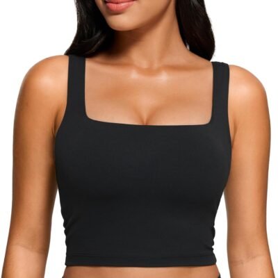Square neck longline padded crop top bra