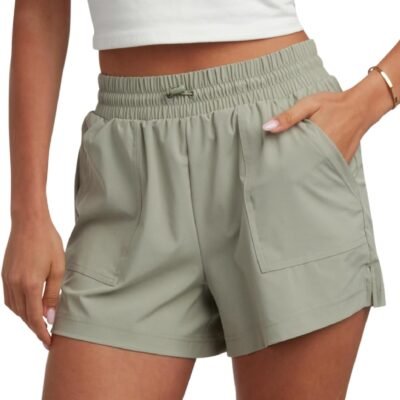 Stretch woven running shorts with liner and elastic waist