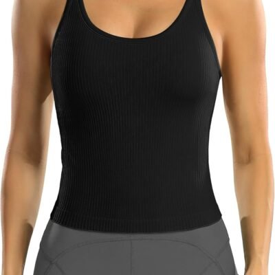 Ribbed racerback crop top with built-in bra