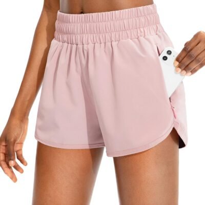 High waisted running shorts with zip pockets and liner