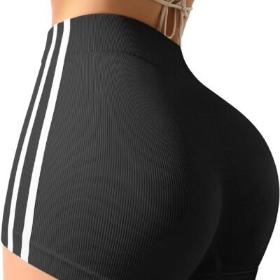 Tummy control seamless active shorts with side stripes