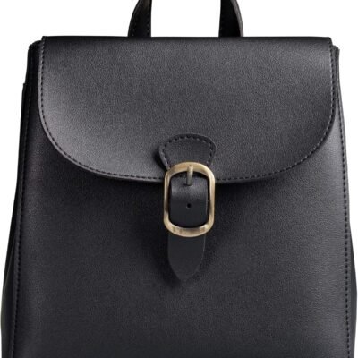 Simple Vegan Leather Flap 3 Way Convertible Backpack For Women Classic Vintage Faux Leather Fashion Daypack (Black)